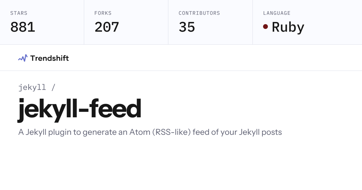 jekyll/jekyll-feed — GitHub trending stats & insights | Trendshift