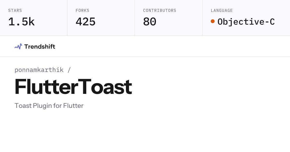 ponnamkarthik/FlutterToast — GitHub trending stats & insights | Trendshift