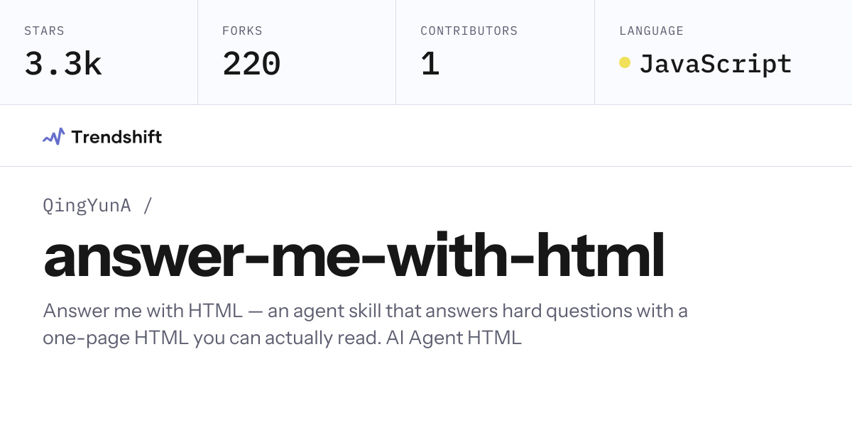 QingYunA/answer-me-with-html — GitHub trending stats & insights ...