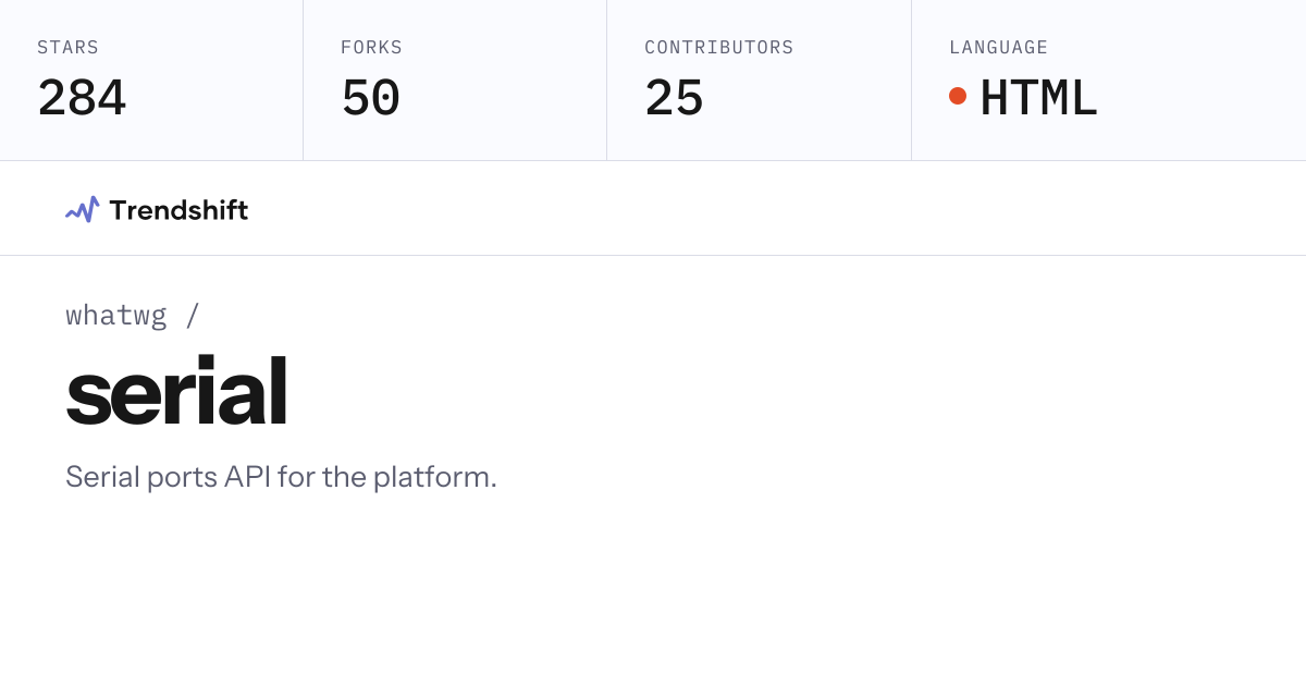 whatwg/serial — GitHub trending stats & insights | Trendshift