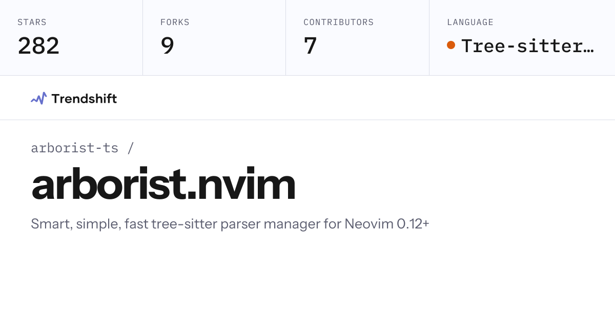 arborist-ts/arborist.nvim — GitHub trending stats & insights | Trendshift