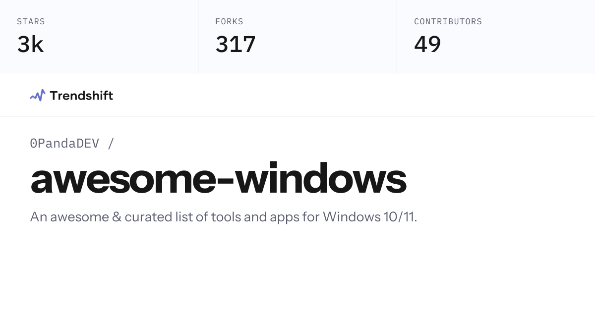 0PandaDEV/awesome-windows — GitHub trending stats & insights | Trendshift
