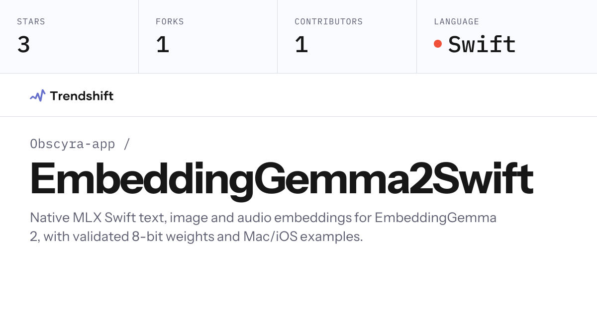 Obscyra-app/EmbeddingGemma2Swift — GitHub trending stats & insights ...