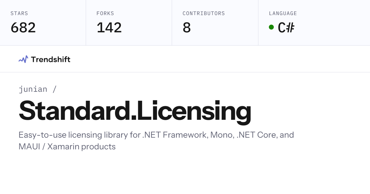 junian/Standard.Licensing — GitHub trending stats & insights | Trendshift