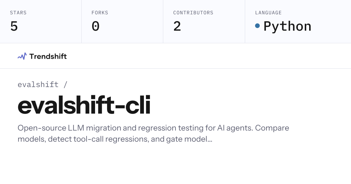 evalshift/evalshift-cli — GitHub trending stats & insights | Trendshift