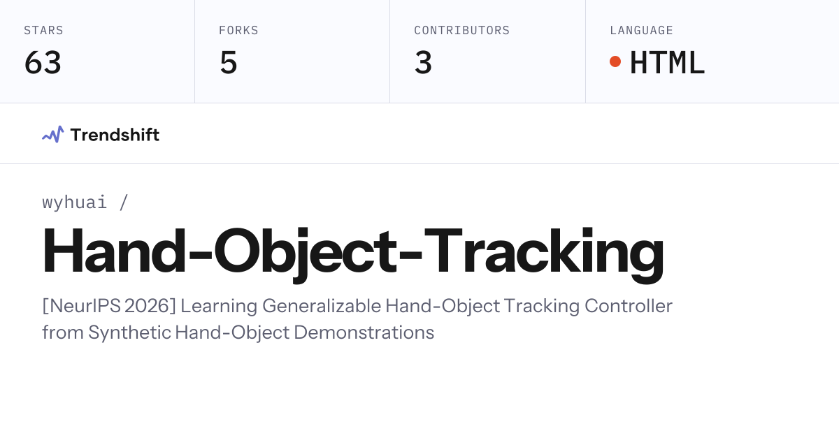 wyhuai/Hand-Object-Tracking — GitHub trending stats & insights | Trendshift