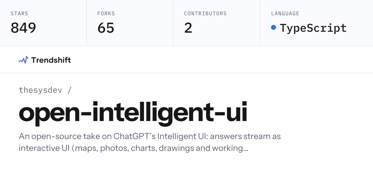 thesysdev/open-intelligent-ui — GitHub trending stats & insights ...