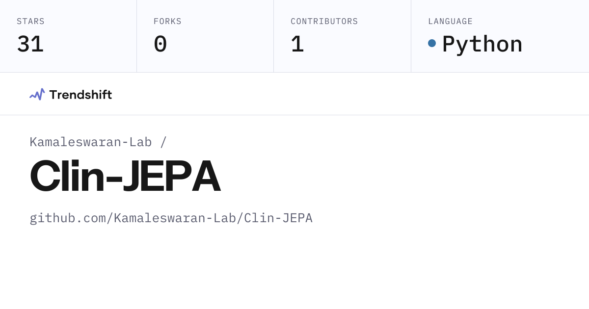 Kamaleswaran-Lab/Clin-JEPA — GitHub trending stats & insights | Trendshift
