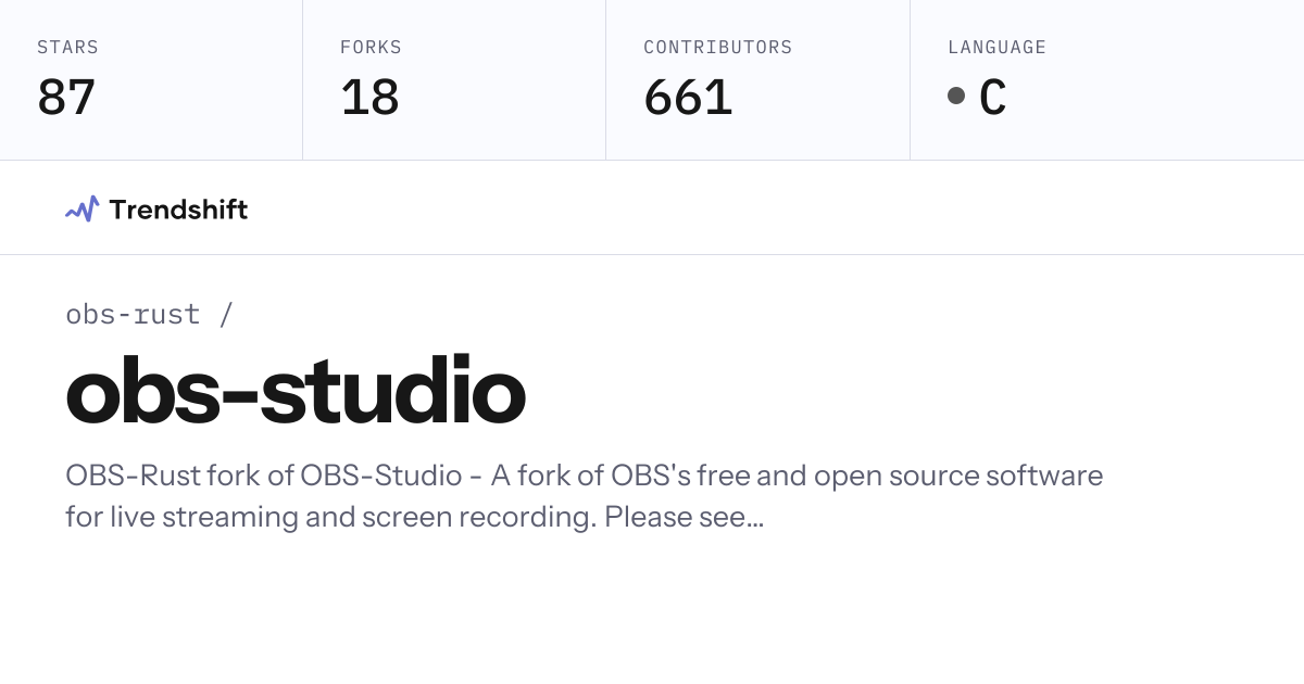 obs-rust/obs-studio — GitHub trending stats & insights | Trendshift