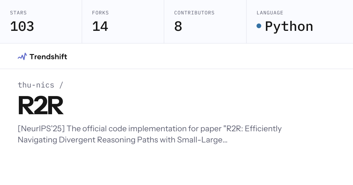 thu-nics/R2R — GitHub trending stats & insights | Trendshift