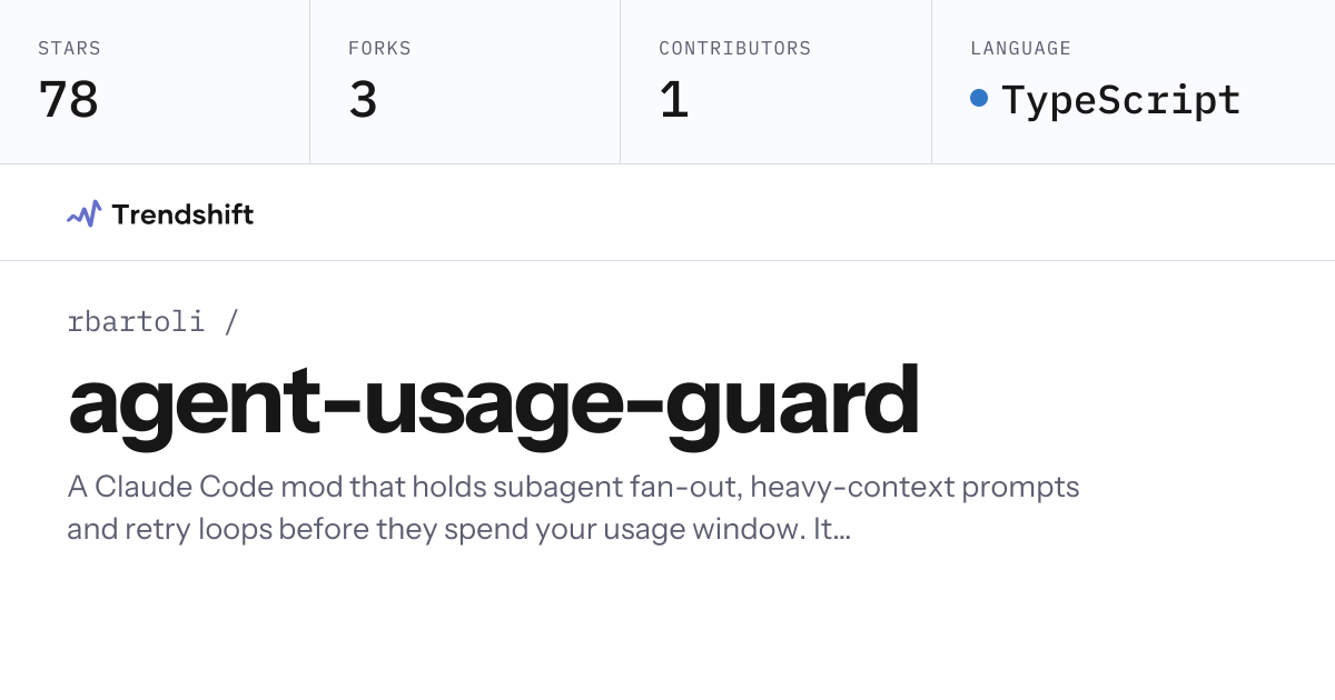 rbartoli/agent-usage-guard — GitHub trending stats & insights | Trendshift