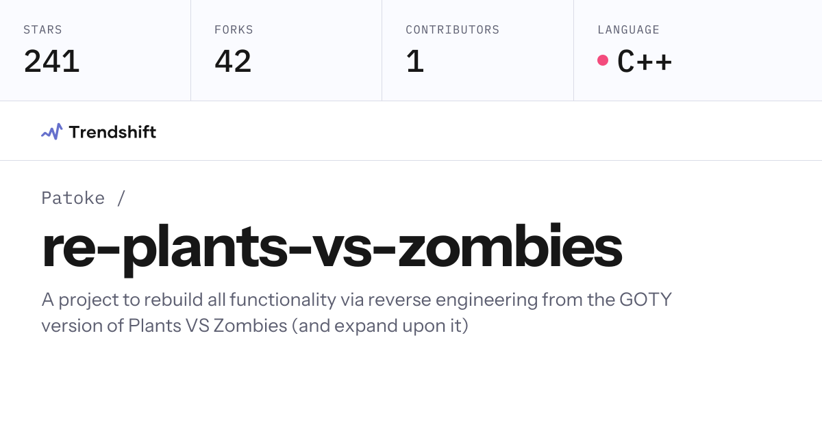 Patoke/re-plants-vs-zombies — GitHub trending stats & insights | Trendshift