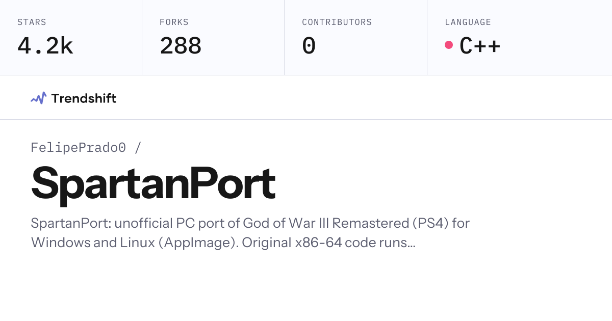 FelipePrado0/SpartanPort — GitHub trending stats & insights | Trendshift