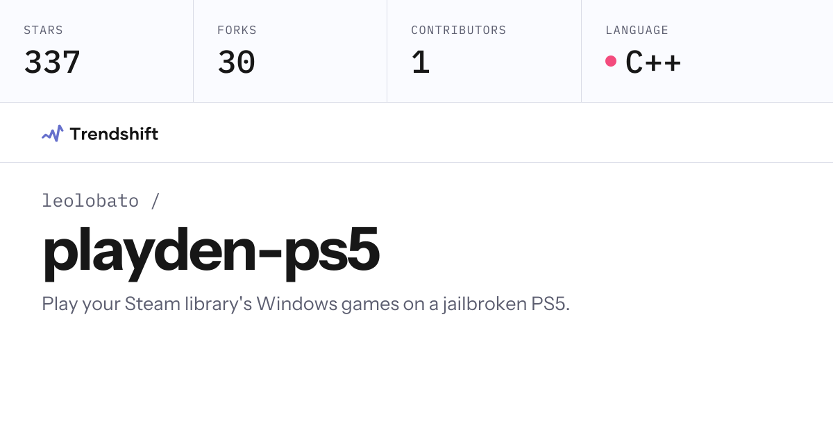 leolobato/playden-ps5 — GitHub trending stats & insights | Trendshift