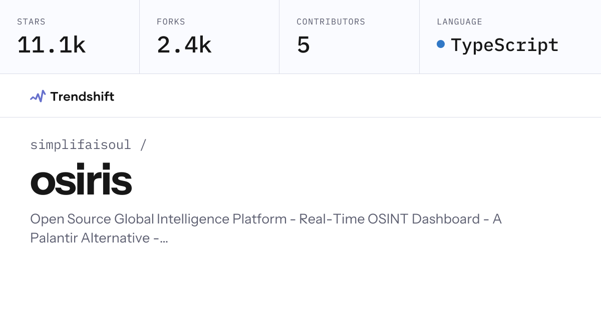 simplifaisoul/osiris — GitHub trending stats & insights | Trendshift