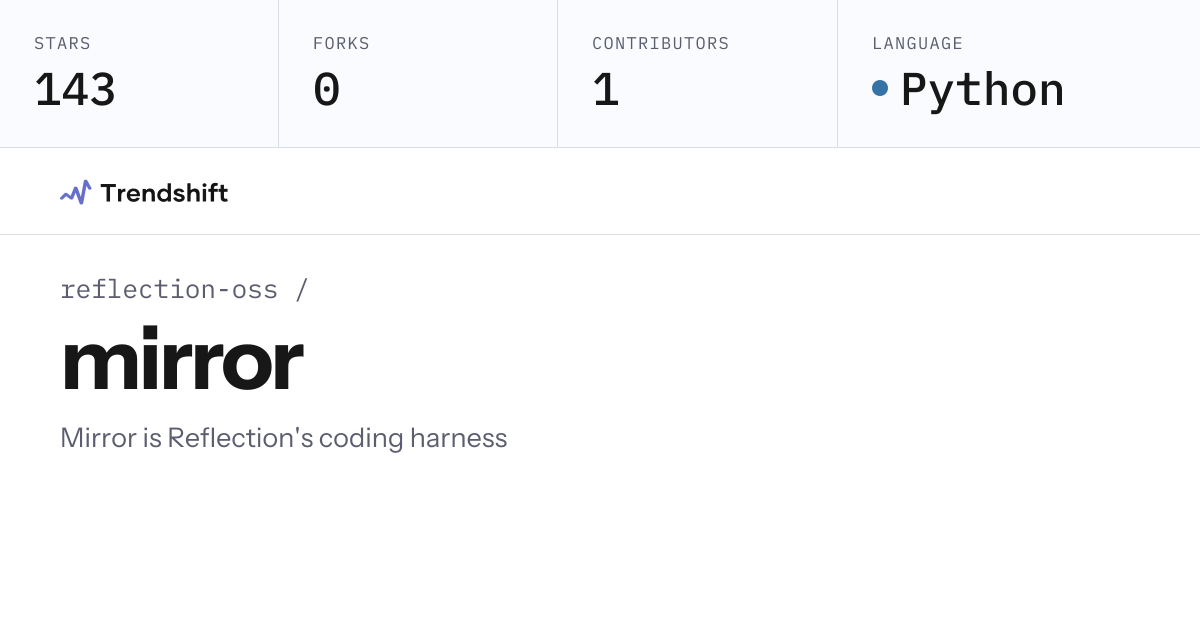 reflection-oss/mirror — GitHub trending stats & insights | Trendshift