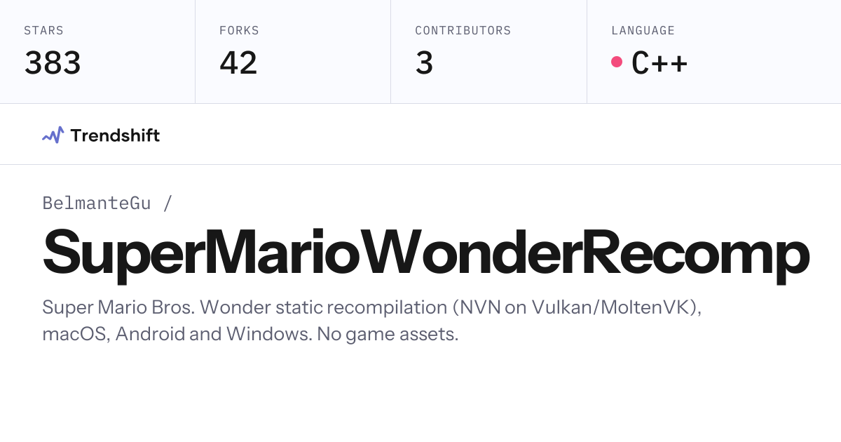 BelmanteGu/SuperMarioWonderRecomp — GitHub trending stats & insights ...