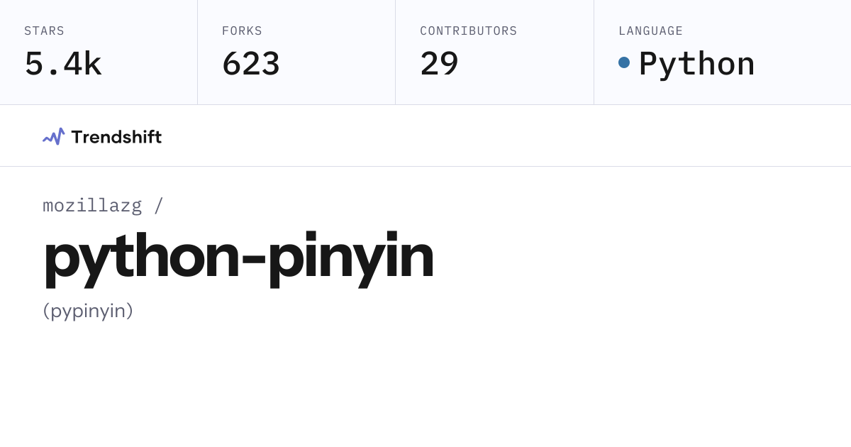 mozillazg/python-pinyin — GitHub trending stats & insights | Trendshift