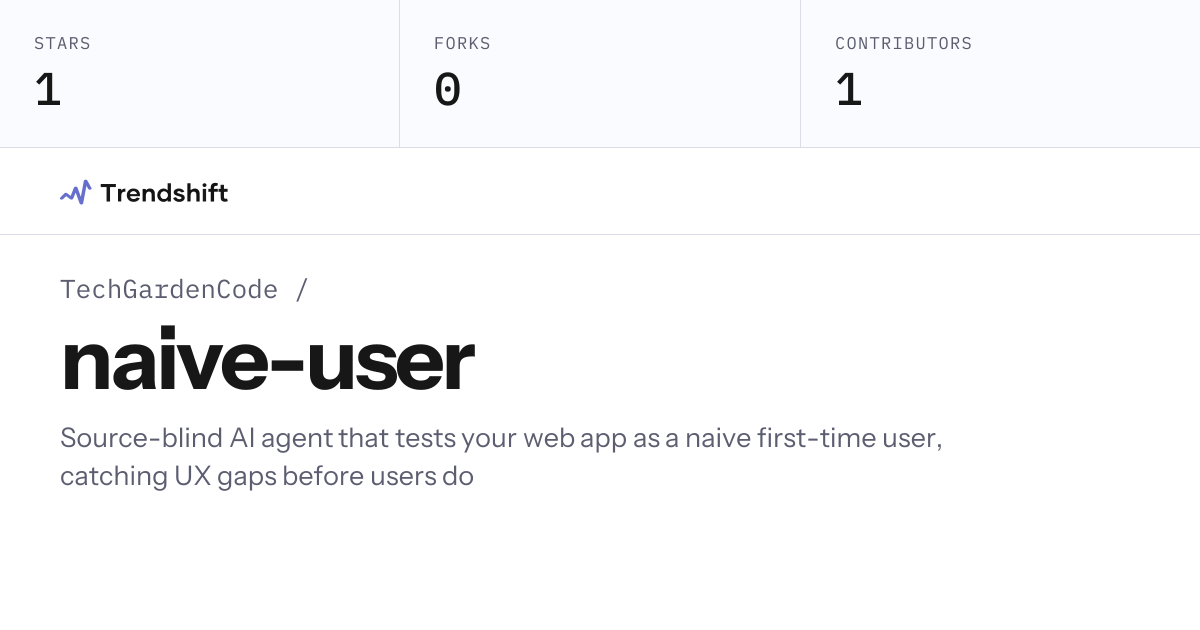 TechGardenCode/naive-user — GitHub trending stats & insights | Trendshift