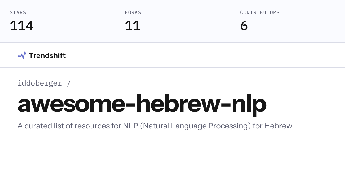 iddoberger/awesome-hebrew-nlp — GitHub trending stats & insights ...