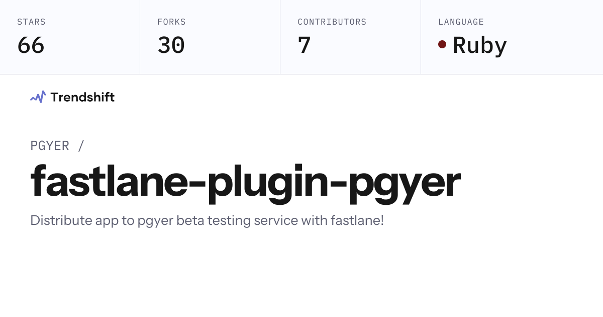 PGYER/fastlane-plugin-pgyer — GitHub trending stats & insights | Trendshift