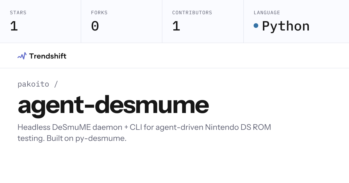 pakoito/agent-desmume — GitHub trending stats & insights | Trendshift