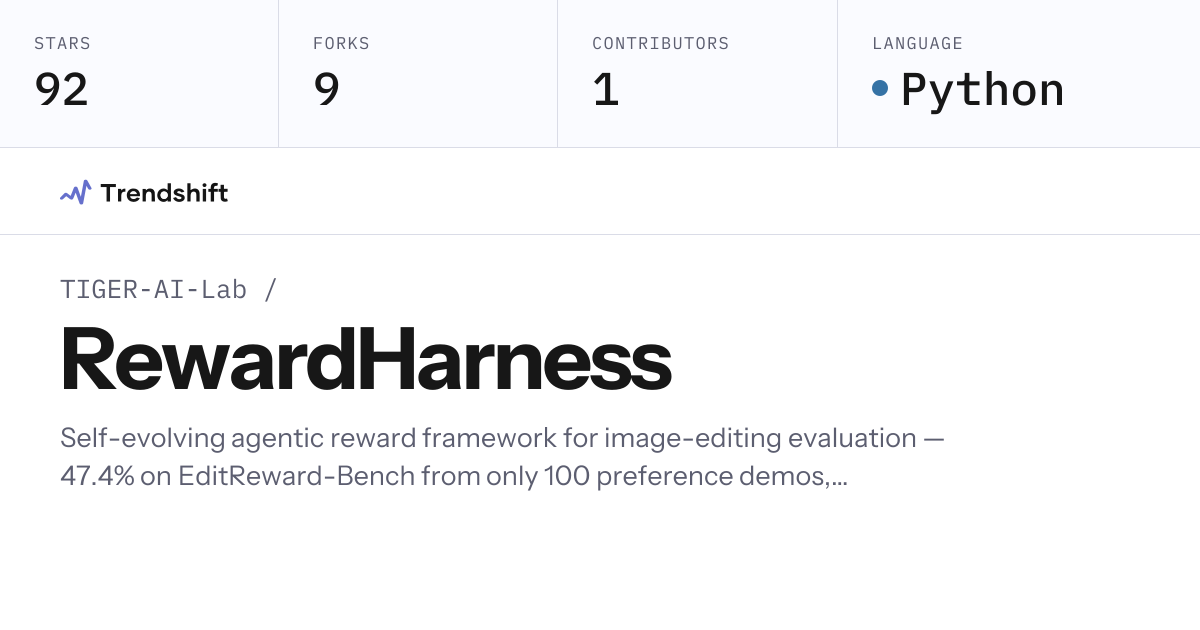 TIGER-AI-Lab/RewardHarness — GitHub trending stats & insights | Trendshift