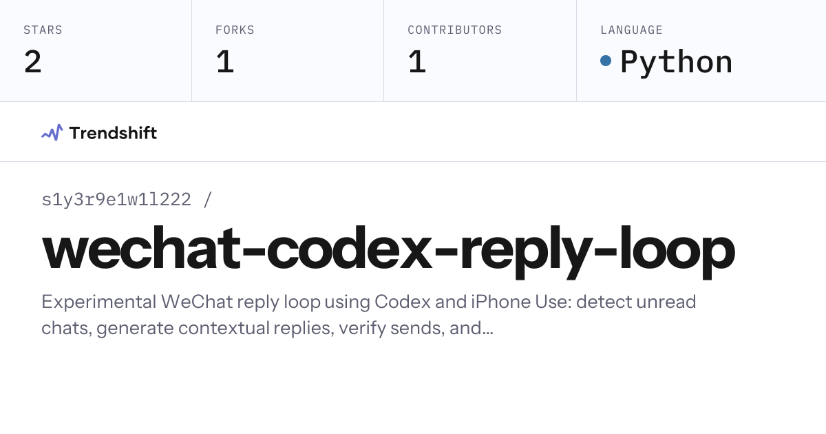 s1y3r9e1w1l222/wechat-codex-reply-loop — GitHub trending stats ...