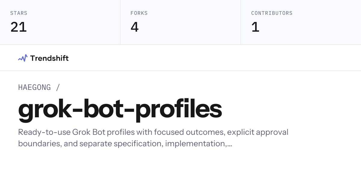 HAEGONG/grok-bot-profiles — GitHub trending stats & insights | Trendshift
