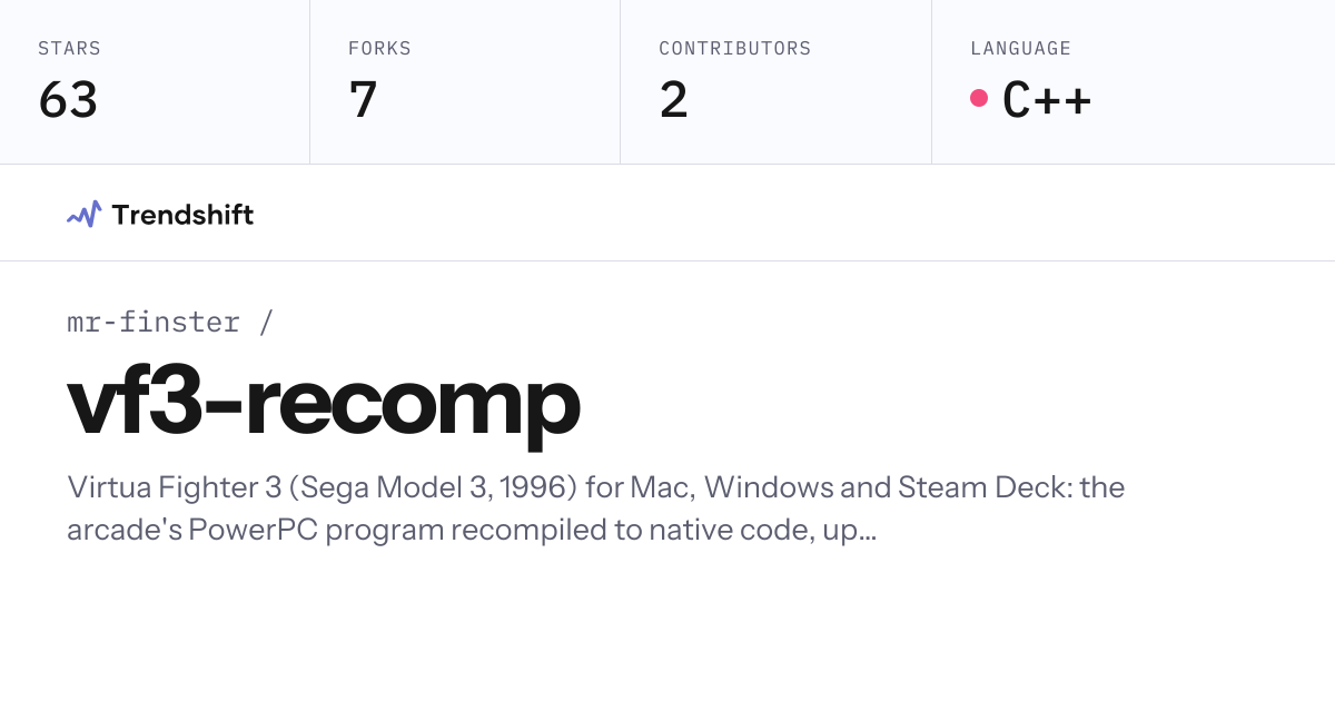 mr-finster/vf3-recomp — GitHub trending stats & insights | Trendshift