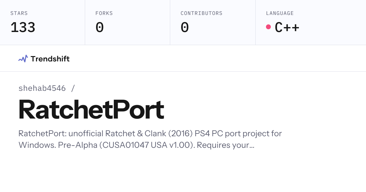 shehab4546/RatchetPort — GitHub trending stats & insights | Trendshift