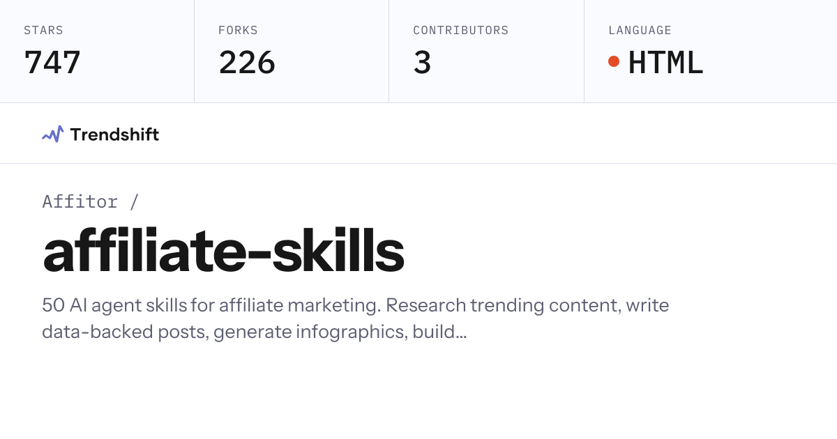 Affitor/affiliate-skills — GitHub trending stats & insights | Trendshift