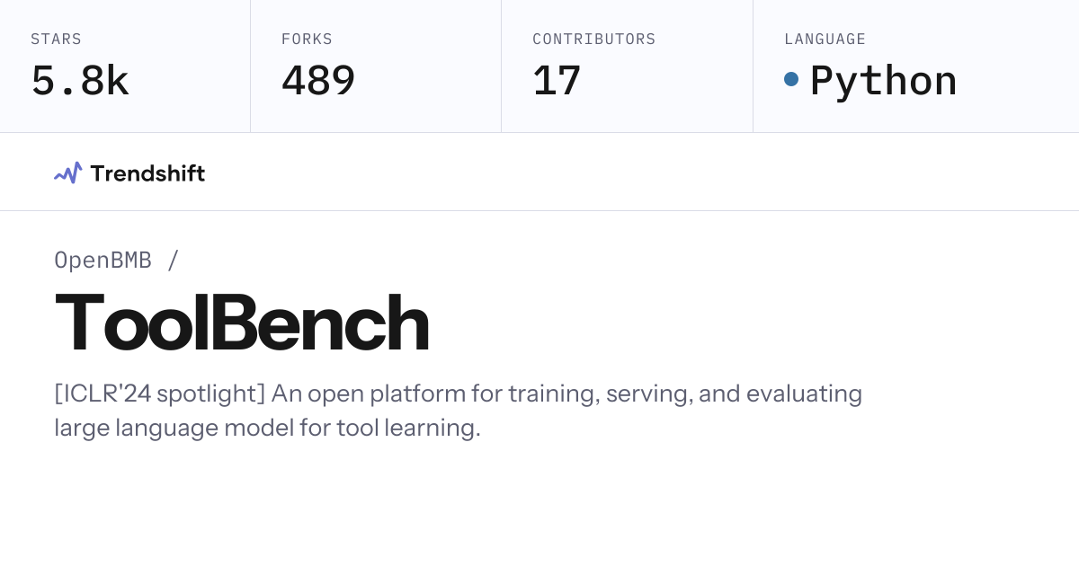 OpenBMB/ToolBench — GitHub trending stats & insights | Trendshift