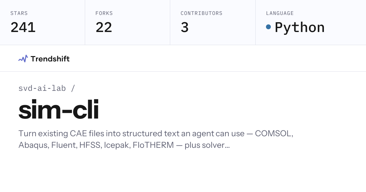 svd-ai-lab/sim-cli — GitHub trending stats & insights | Trendshift