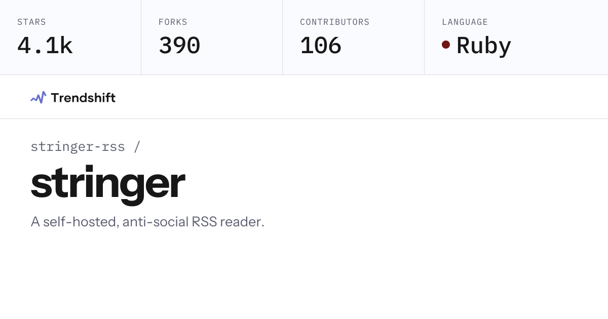 stringer-rss/stringer — GitHub trending stats & insights | Trendshift