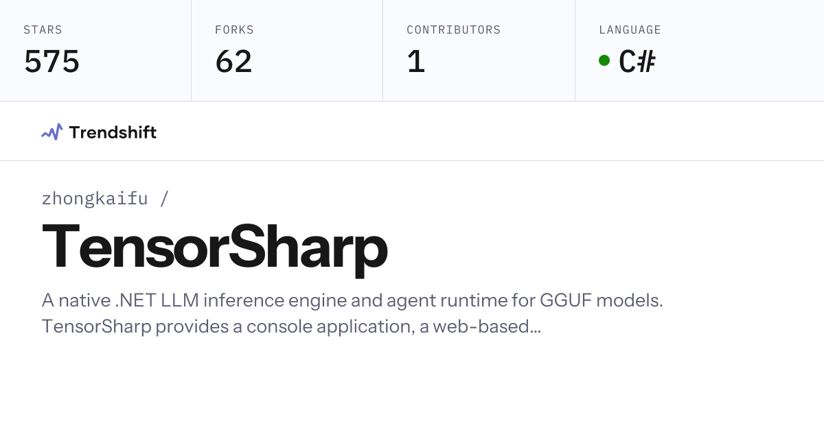 zhongkaifu/TensorSharp — GitHub trending stats & insights | Trendshift