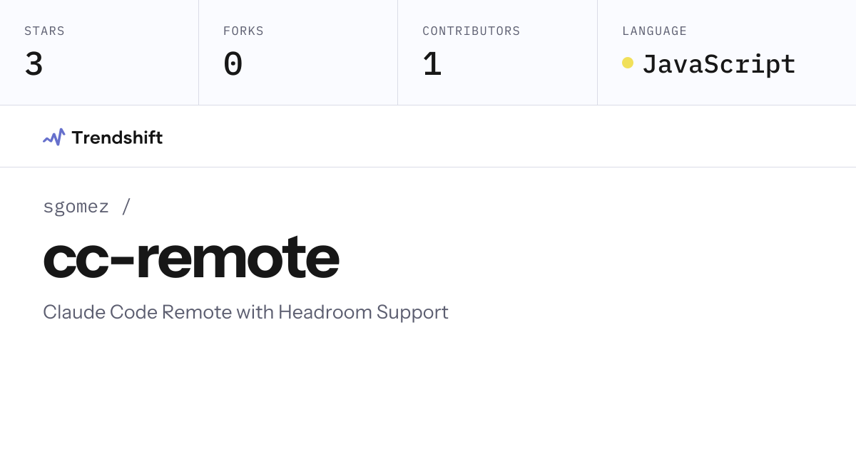 sgomez/cc-remote — GitHub trending stats & insights | Trendshift