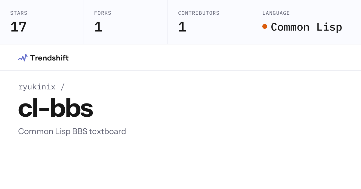 ryukinix/cl-bbs — GitHub trending stats & insights | Trendshift