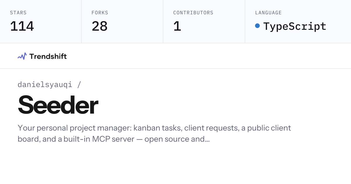 danielsyauqi/Seeder — GitHub trending stats & insights | Trendshift