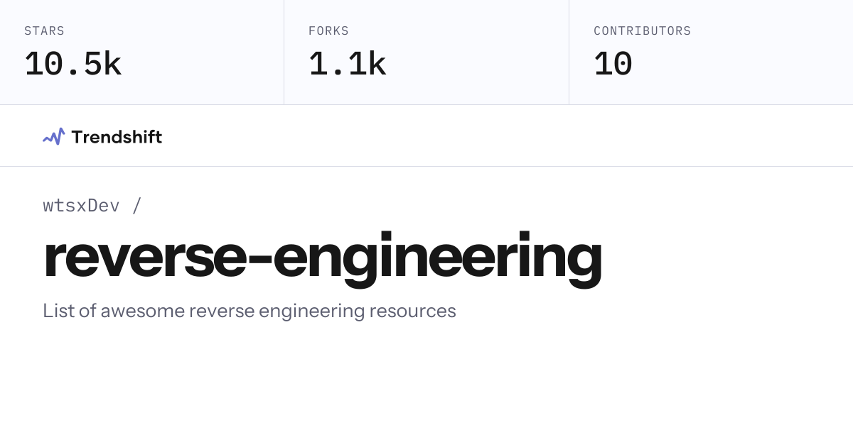 wtsxDev/reverse-engineering — GitHub trending stats & insights | Trendshift