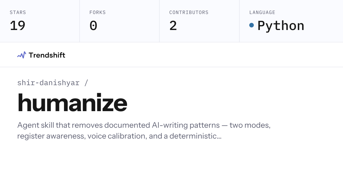 shir-danishyar/humanize — GitHub trending stats & insights | Trendshift