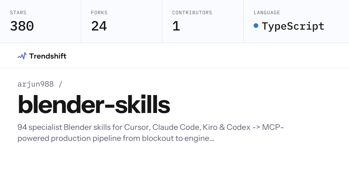 arjun988/blender-skills — GitHub trending stats & insights | Trendshift