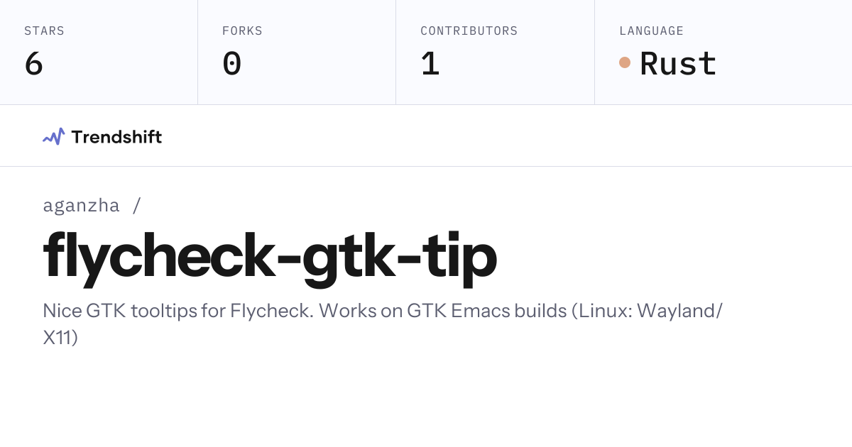 aganzha/flycheck-gtk-tip — GitHub trending stats & insights | Trendshift
